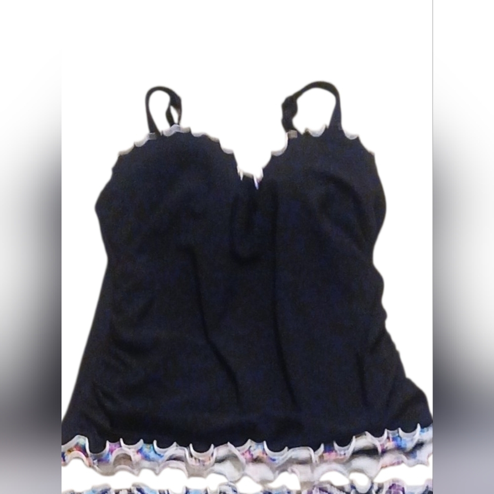 By Gottex -NWOT, 2 Piece Swimsuit,Black W/Multi Colored Ruffles, Built-in D Cups - Picture 6 of 7